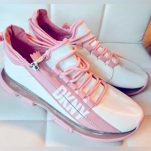 Dkny Women's Tokyo Lace-Up Zip Sneakers in White Rosewater Pink size 8.
